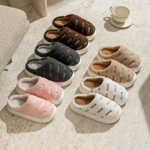New Plush Cotton Slippers for Autumn and Winter, Men's and Women's, Thick Plush Slippers for Home Use, Warm Cotton Shoes