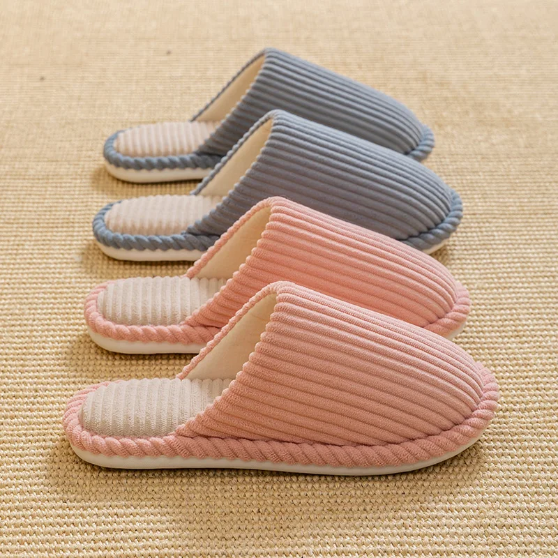 Cotton slippers for men, autumn and winter, warm indoor slippers for women, wooden floor slippers for home, couple slippers - Image 3