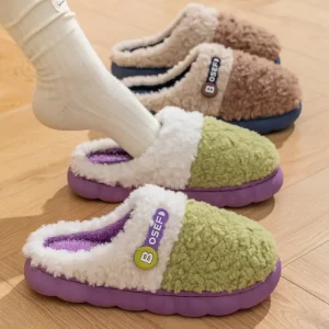 Plush cotton slippers for women in winter 2024 new indoor home anti slip toe cover plush warm and cute cotton shoes for women
