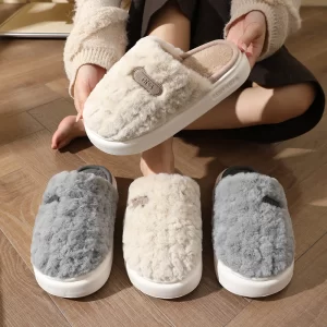 Minimalist cotton slippers for men in winter, thick soled, anti slip, plush, warm, couple's indoor slippers for women