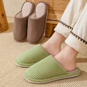 Cotton slippers for men, autumn and winter, warm indoor slippers for women, wooden floor slippers for home, couple slippers