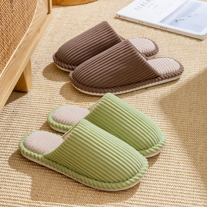 Cotton slippers for men, autumn and winter, warm indoor slippers for women, wooden floor slippers for home, couple slippers - Image 5